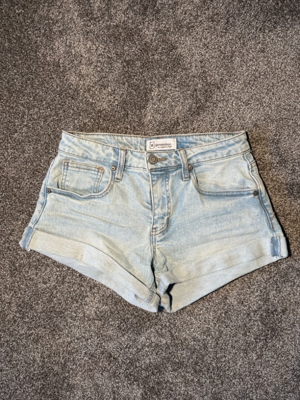Celebrity Pink Light Blue Rolled Hem Denim Shorts